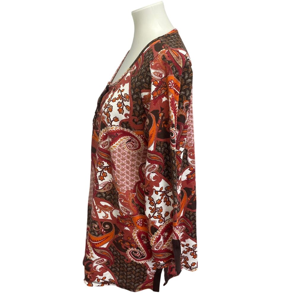 Roaman's Women Size 14/16 Long Sleeve Boho Patchwork Print Paisley Blouse Top - Picture 3 of 7